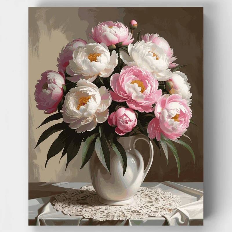 Elegant Peonies in White Pitcher - Paint by Numbers Kit