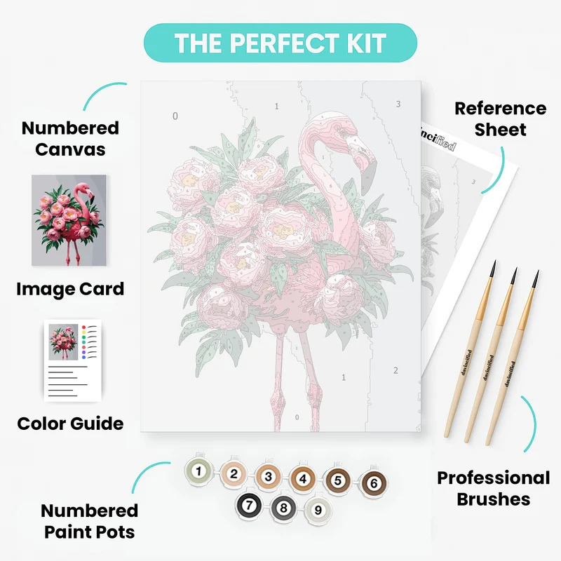Flamingo with Pink Peonies - Paint by Numbers Kit