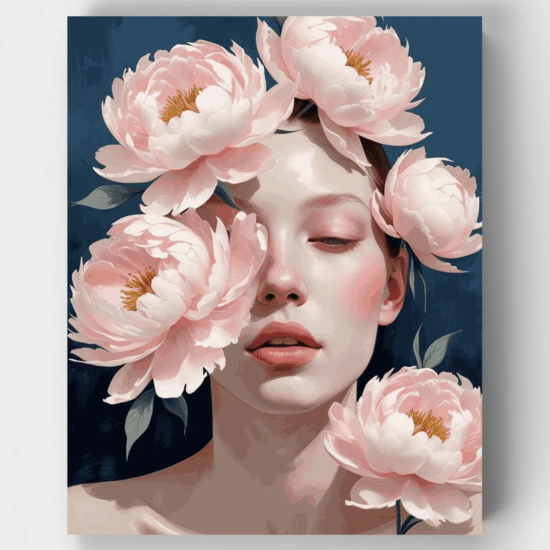 Elegant Woman with Pink Peonies - Paint by Numbers Kit