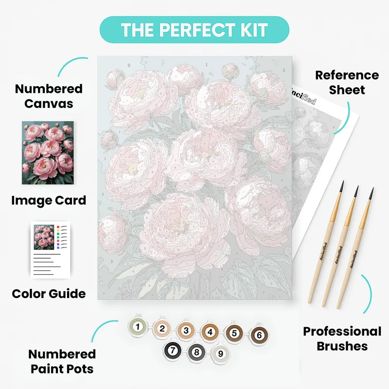 Lush Pink Peonies Cluster - Paint by Numbers Kit