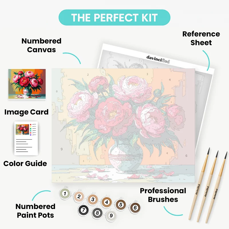 Vibrant Peonies in Vase - Paint by Numbers Kit