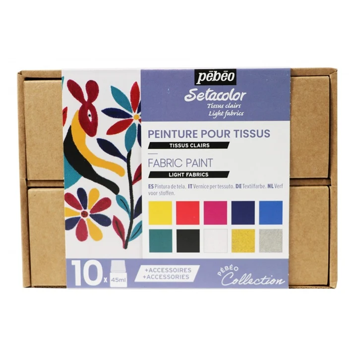 Комплект боя Pebeo за светъл текстил Setacolor Opaque - 10 х 45 ml