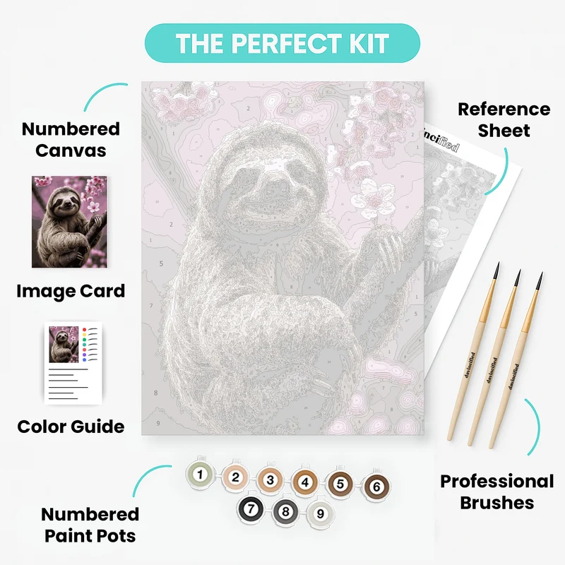 Sloth with Cherry Blossoms - Paint by Numbers Kit