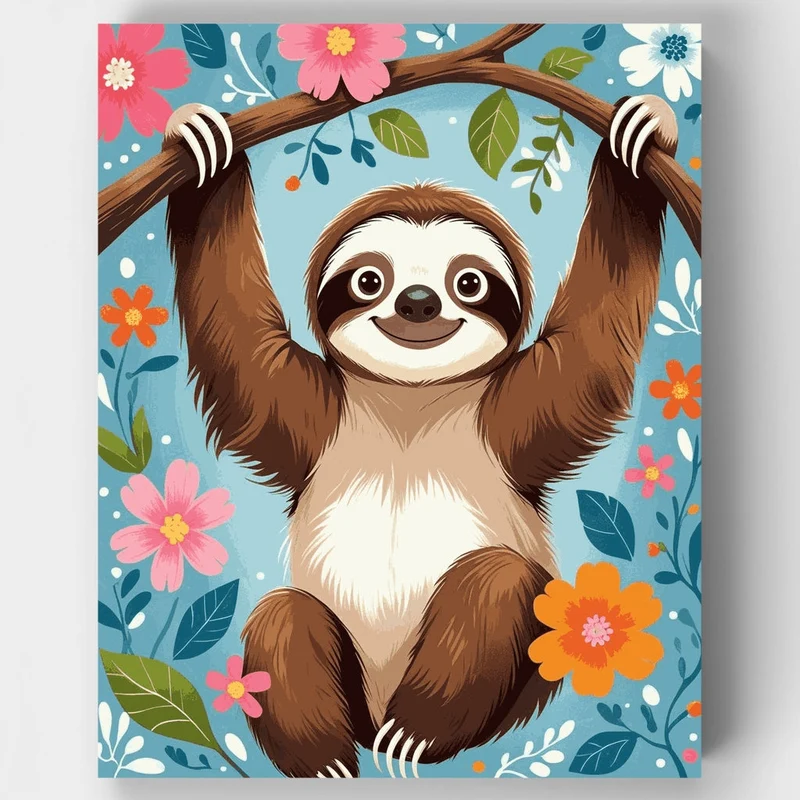 Adorable Sloth Hanging from Branch - Paint by Numbers Kit