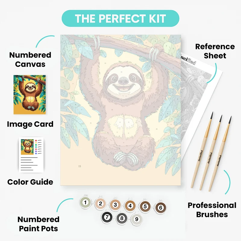 Happy Sloth Hanging from Branch - Paint by Numbers Kit