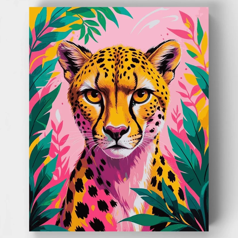 Vibrant Cheetah in Tropical Foliage - Paint by Numbers Kit