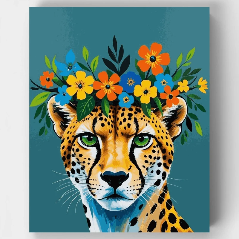 Cheetah with Floral Crown - Paint by Numbers Kit