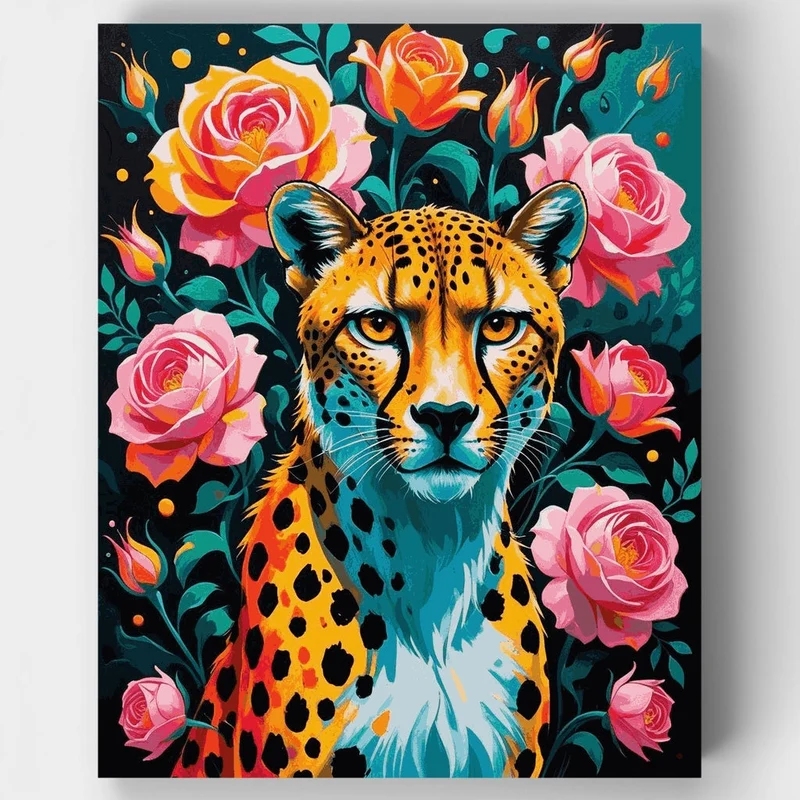 Cheetah with Roses - Paint by Numbers Kit