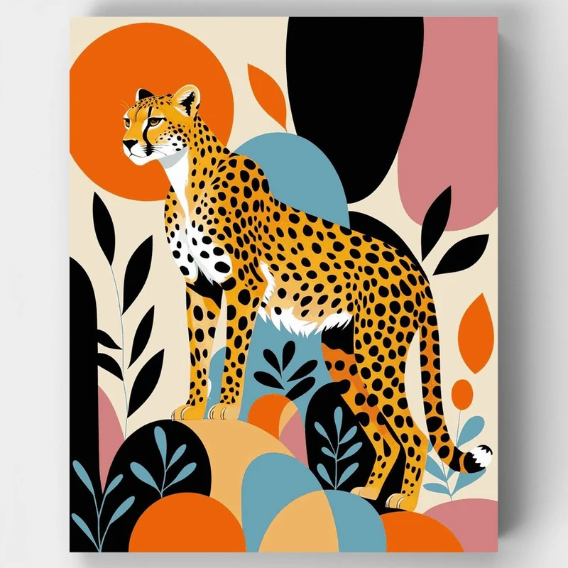 Stylized Cheetah in Abstract Garden - Paint by Numbers Kit
