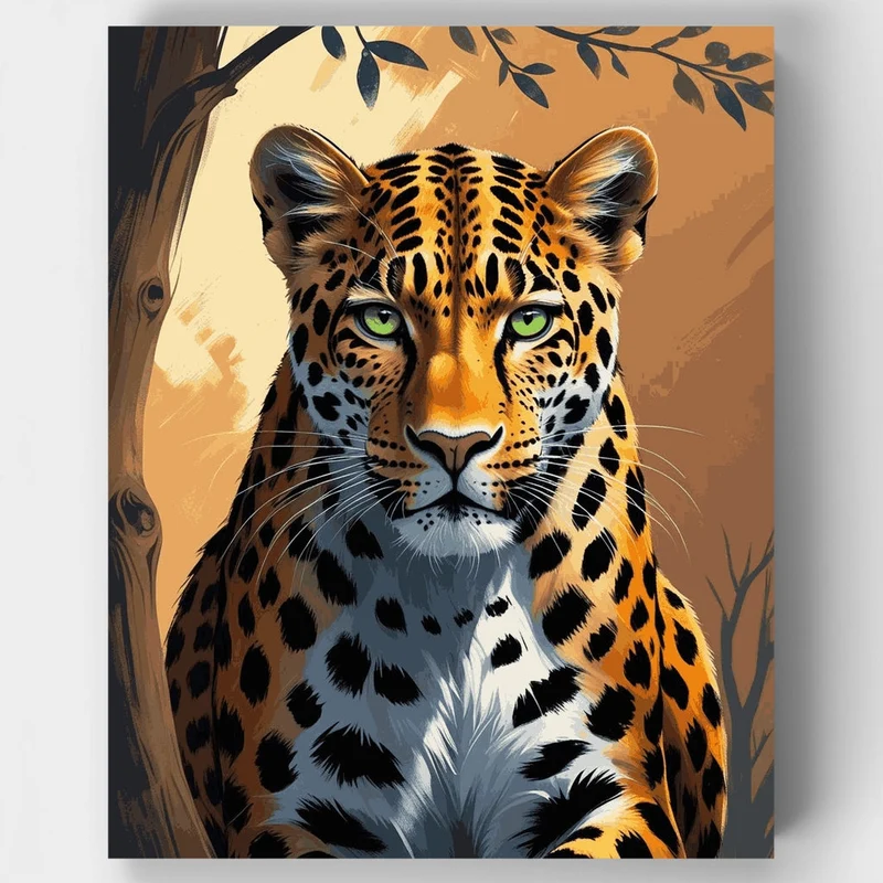 Golden Leopard with Emerald Eyes Portrait - Paint by Numbers Kit