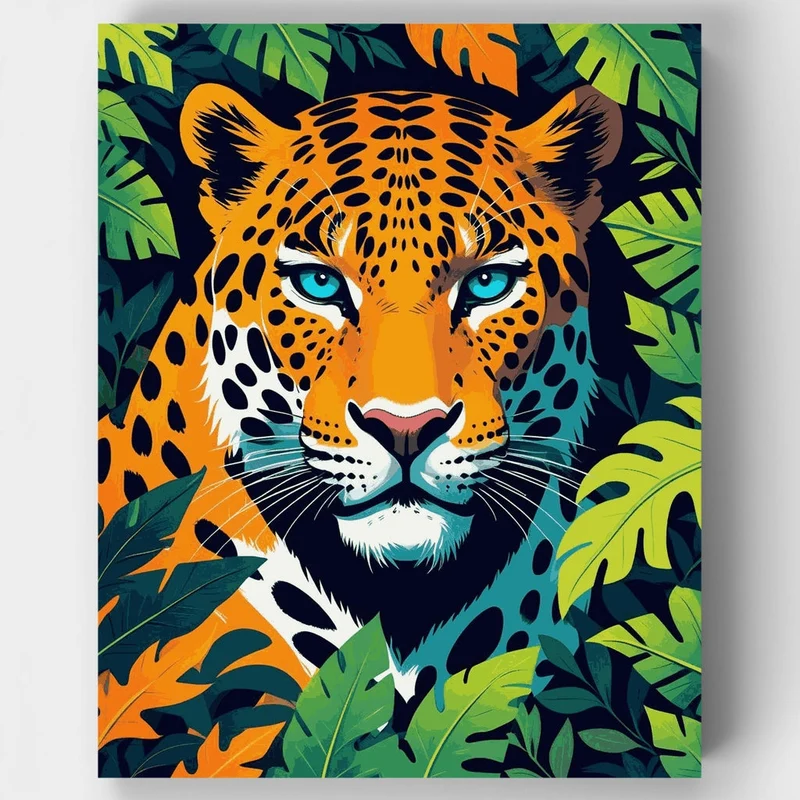 Vibrant Leopard in Jungle Foliage - Paint by Numbers Kit