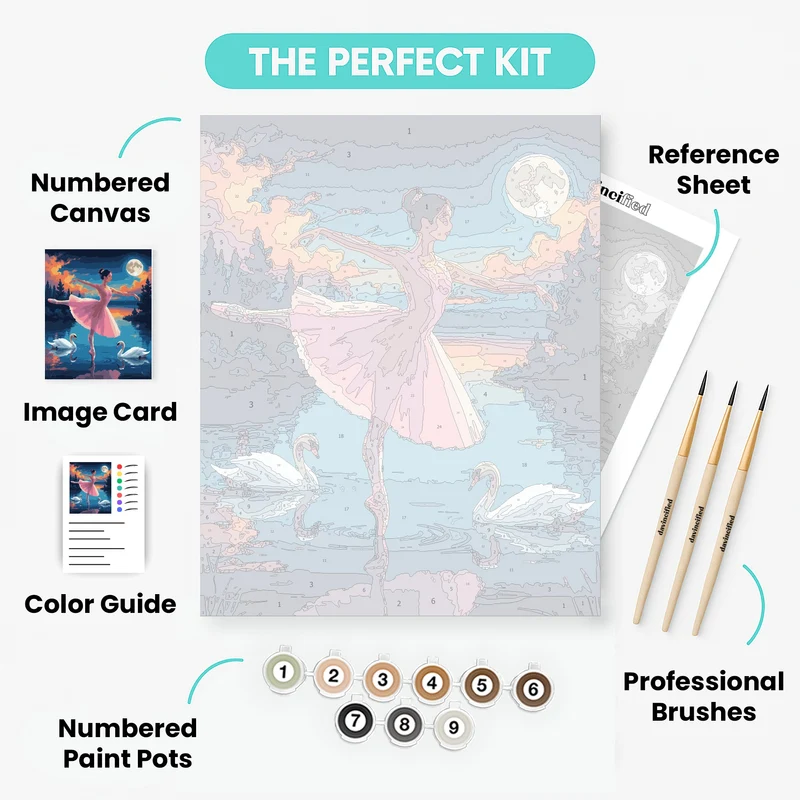 Ballerina Dancing with Swans Under Moonlight - Paint by Numbers Kit