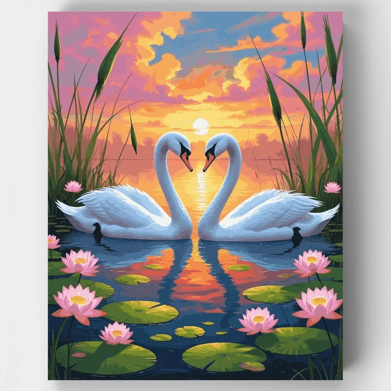 Romantic Swans at Sunset - Paint by Numbers Kit