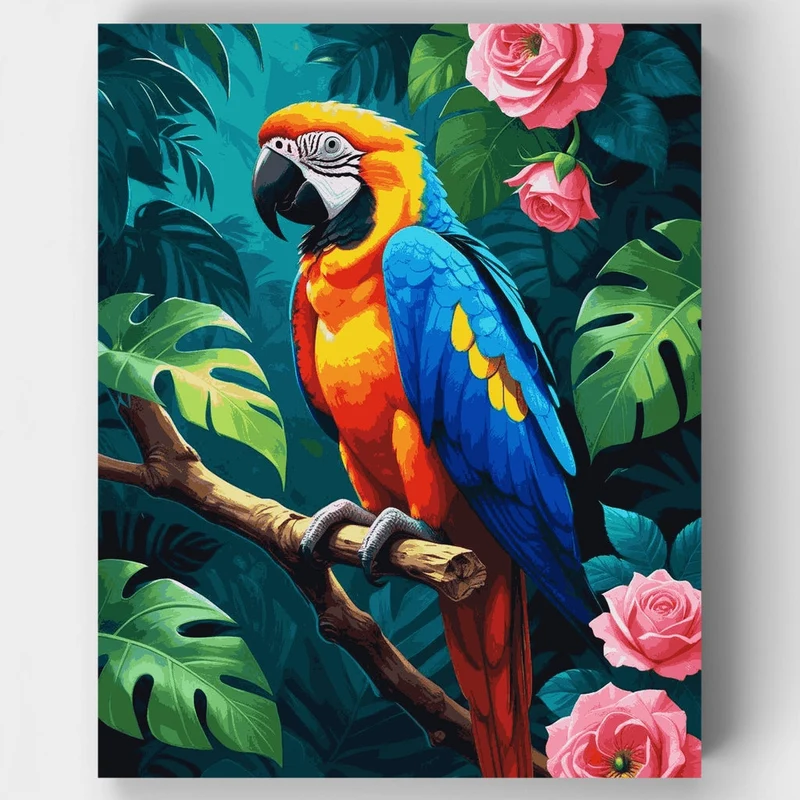 Vibrant Macaw in Tropical Paradise - Paint by Numbers Kit