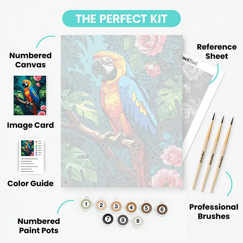 Vibrant Macaw in Tropical Paradise - Paint by Numbers Kit