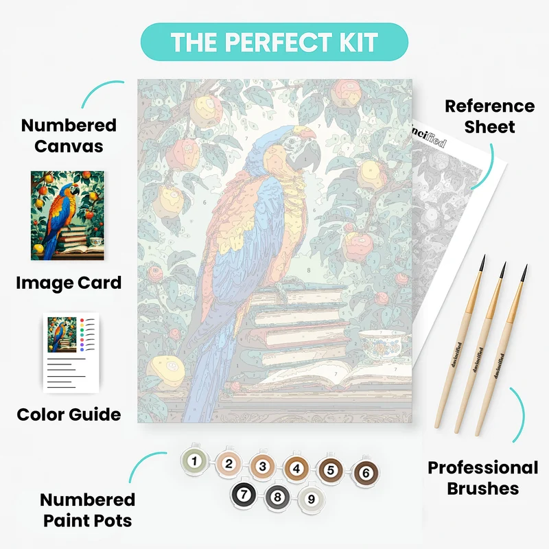 Colorful Parrot in Apple Tree - Paint by Numbers Kit