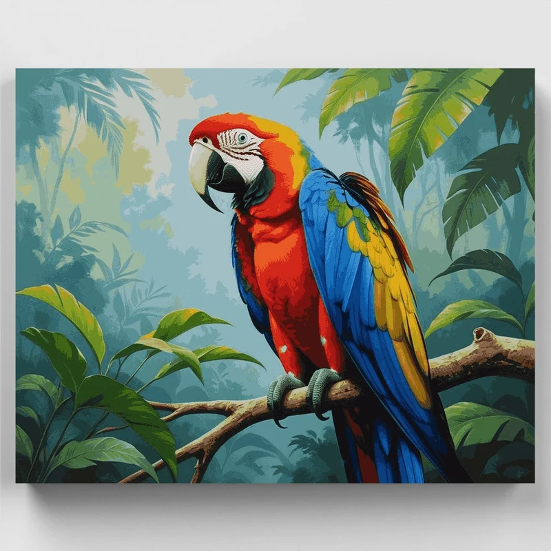Scarlet Macaw in Tropical Paradise - Paint by Numbers Kit