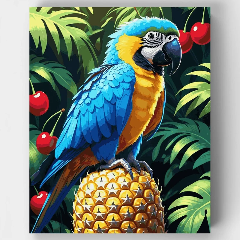 Blue and Gold Macaw with Tropical Fruits - Paint by Numbers Kit