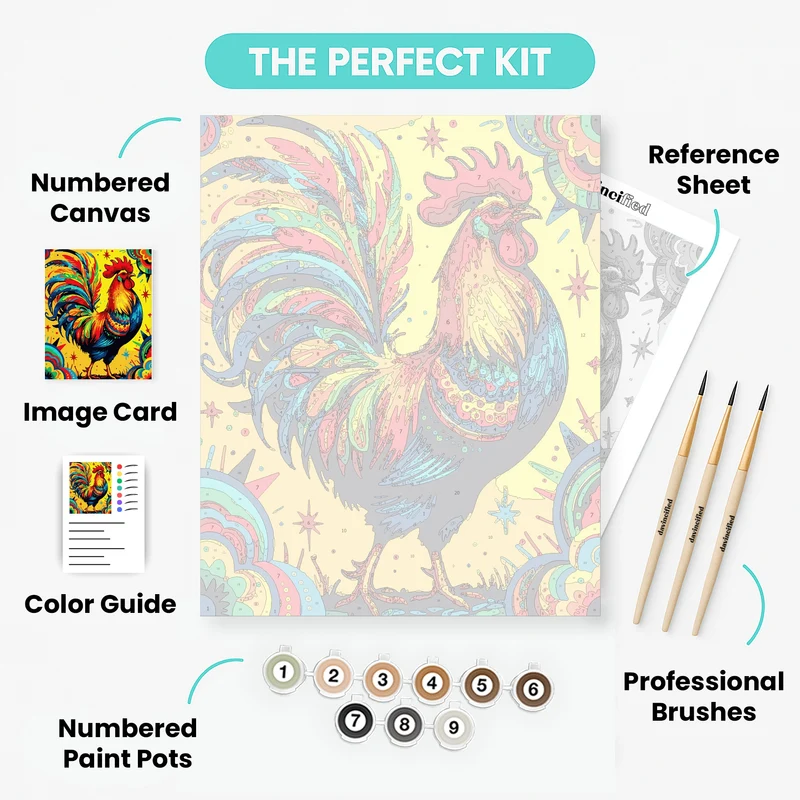 Vibrant Rooster Folk Art - Paint by Numbers Kit