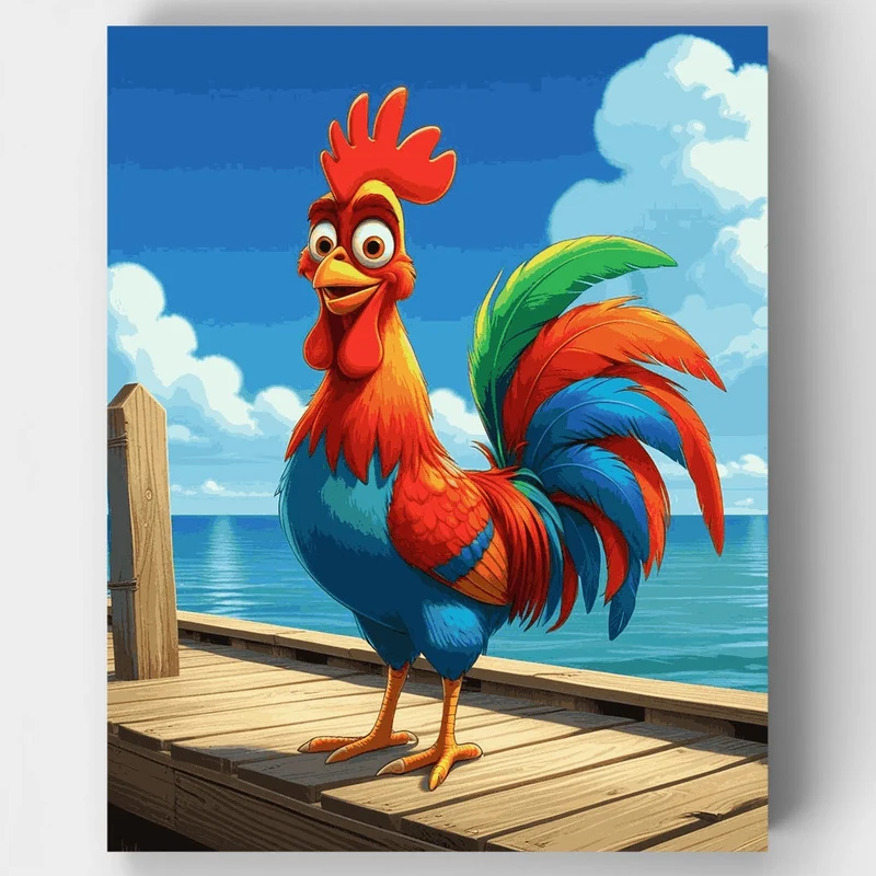 Colorful Rooster on Seaside Dock - Paint by Numbers Kit