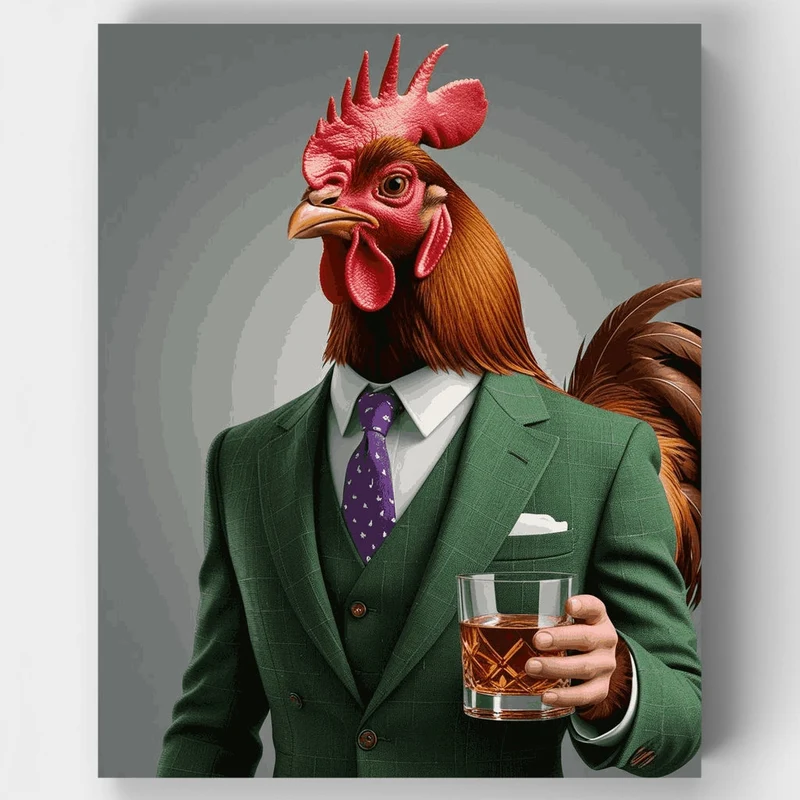 Dapper Rooster in Green Suit - Paint by Numbers Kit