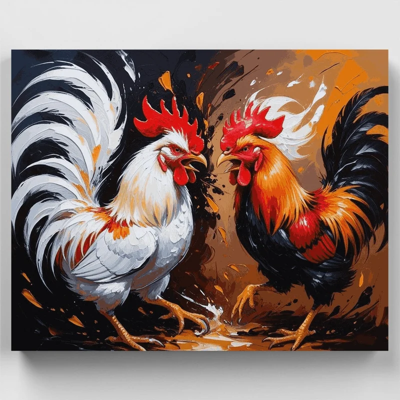 Fighting Roosters - Paint by Numbers Kit