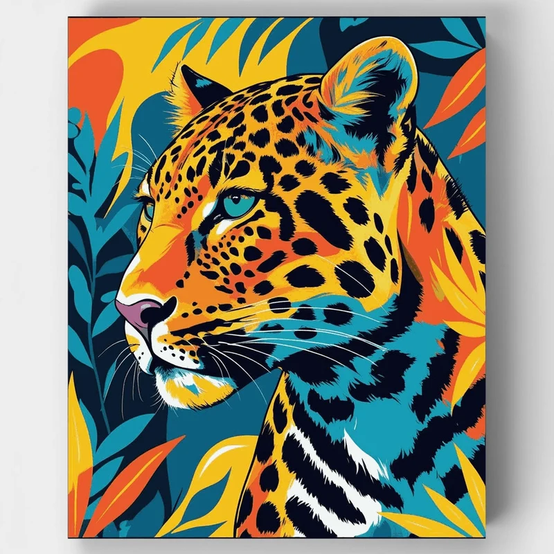 Vibrant Leopard in Tropical Jungle - Paint by Numbers Kit