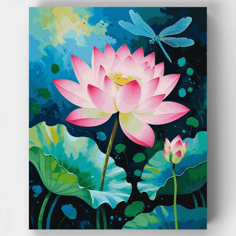 Lotus Bloom with Dragonfly - Paint by Numbers Kit