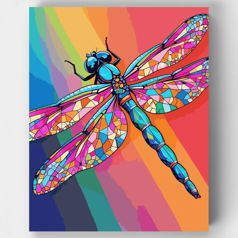Vibrant Mosaic Dragonfly - Paint by Numbers Kit