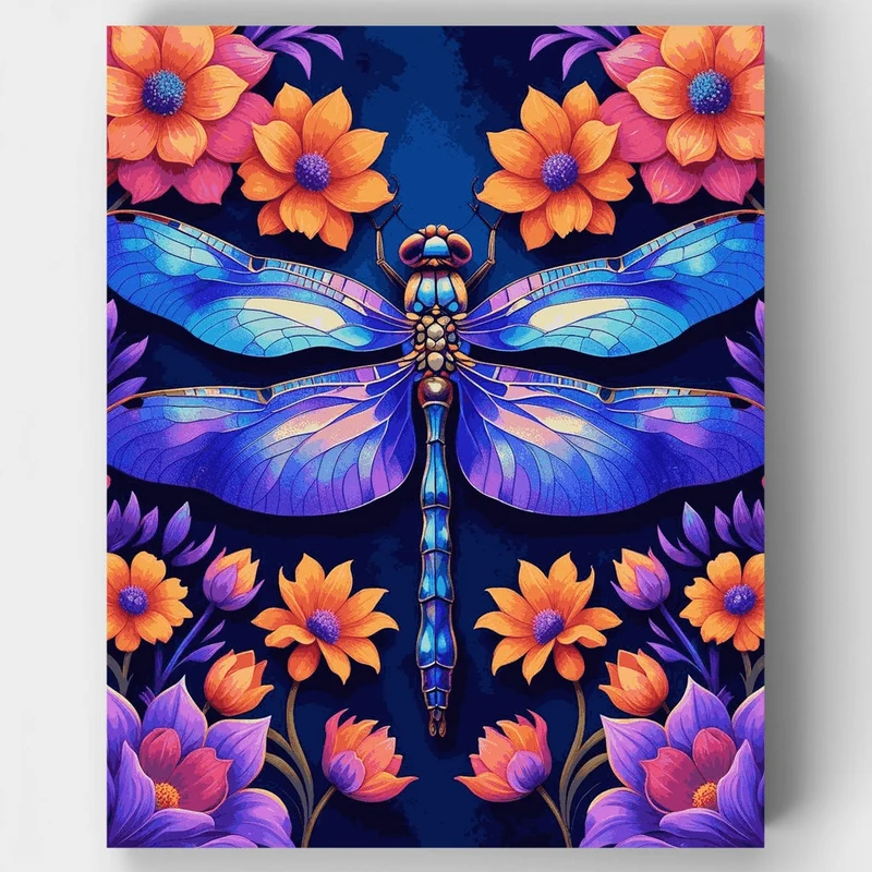 Vibrant Dragonfly with Floral Garden - Paint by Numbers Kit