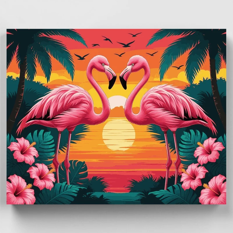 Flamingo Sunset Romance in Tropical Paradise - Paint by Numbers Kit