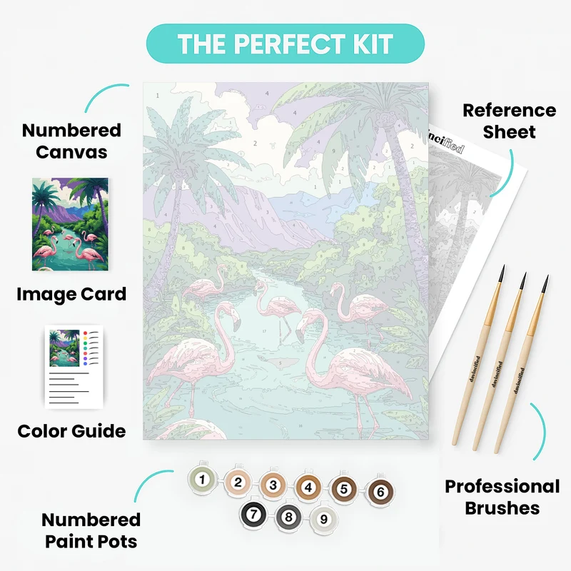 Flamingos in Tropical River Paradise - Paint by Numbers Kit
