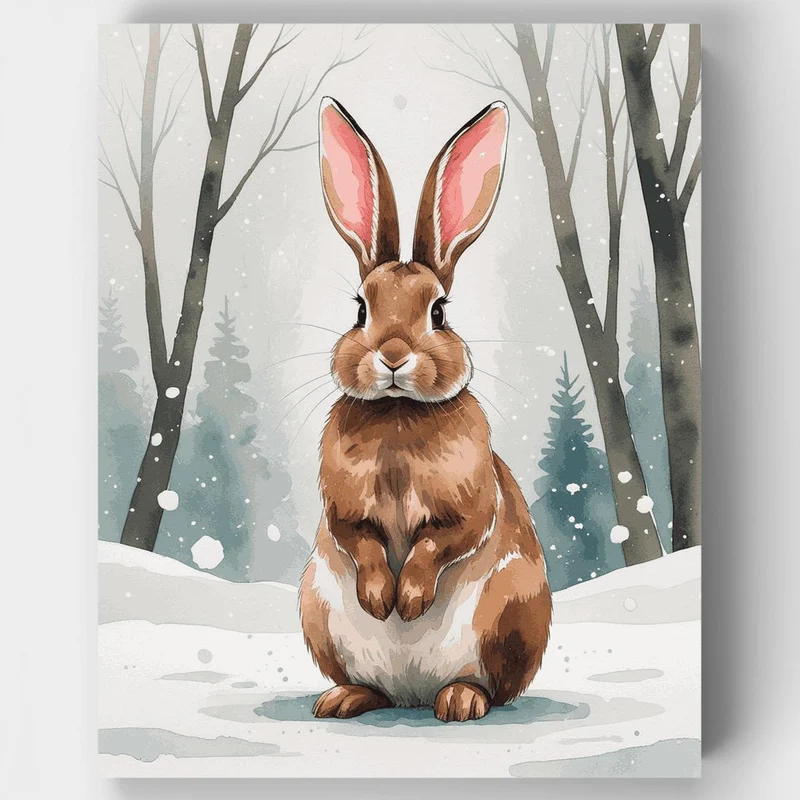 Winter Rabbit in Snowy Forest - Paint by Numbers Kit