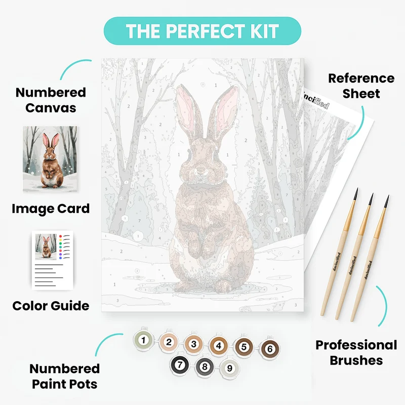 Winter Rabbit in Snowy Forest - Paint by Numbers Kit