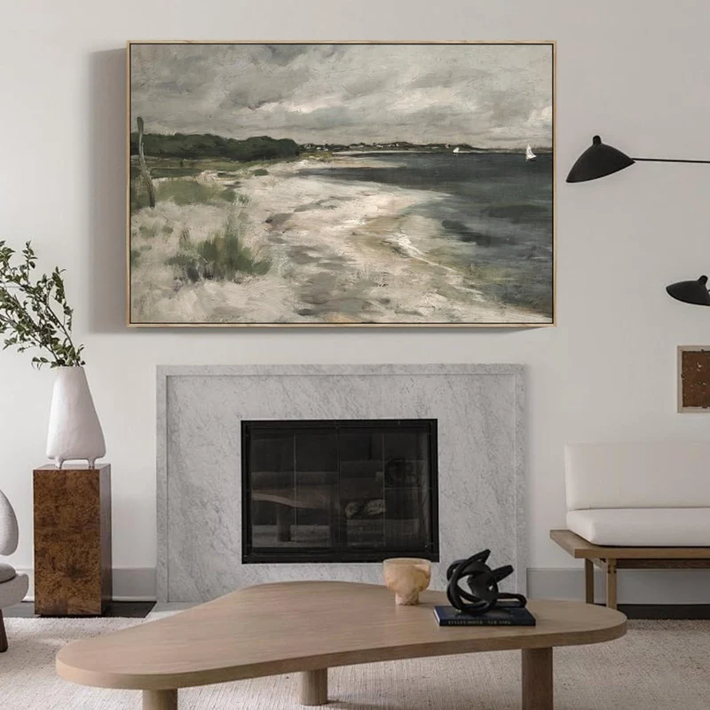 Vintage Leinwandbild Küstenlandschaft mit Holzrahmen 40x60 cm