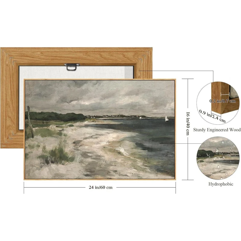 Vintage Leinwandbild Küstenlandschaft mit Holzrahmen 40x60 cm