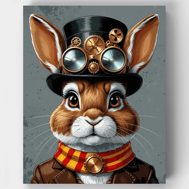 Steampunk Rabbit with Top Hat - Paint by Numbers Kit