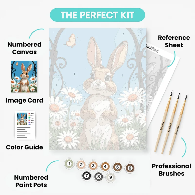 Cheerful Bunny in Daisy Garden - Paint by Numbers Kit