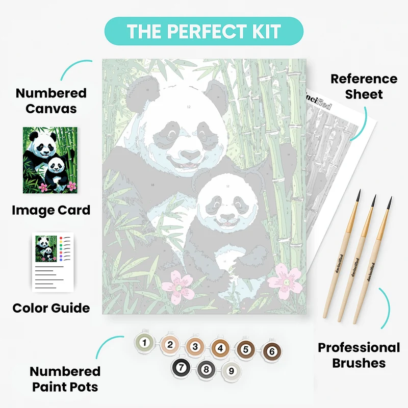 Adorable Panda Family in Lush Bamboo Garden - Paint by Numbers Kit