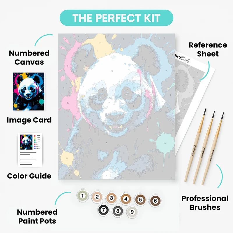 Energetic Panda with Paint Splatter Art - Paint by Numbers Kit