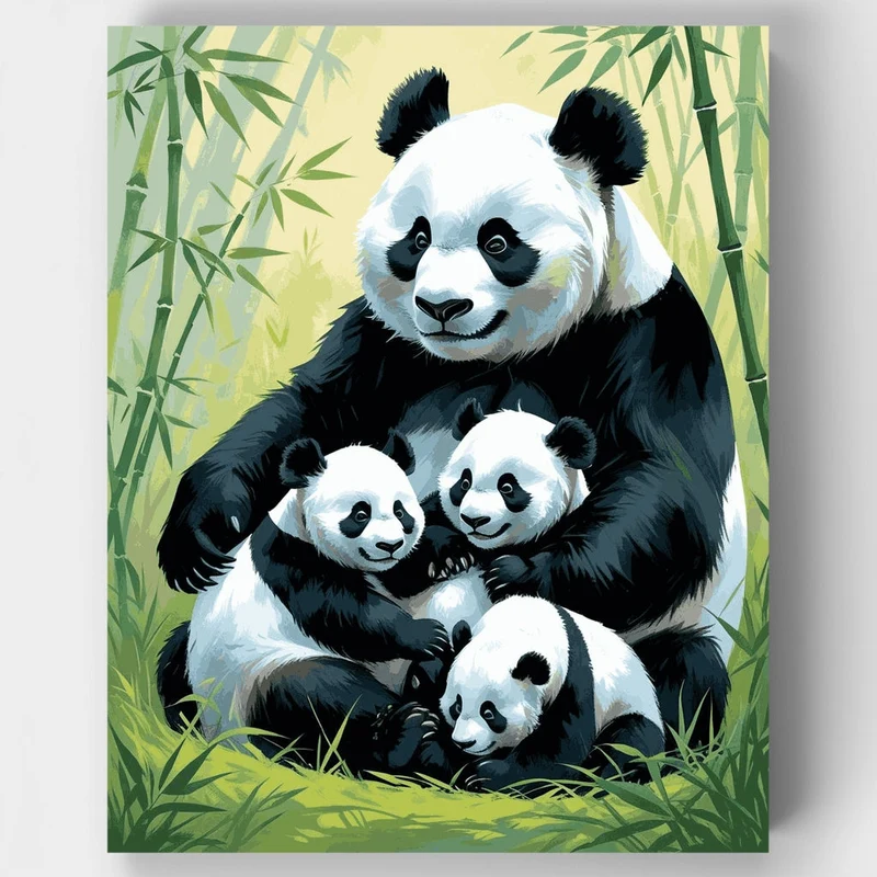 Panda Family in Bamboo Forest - Paint by Numbers Kit