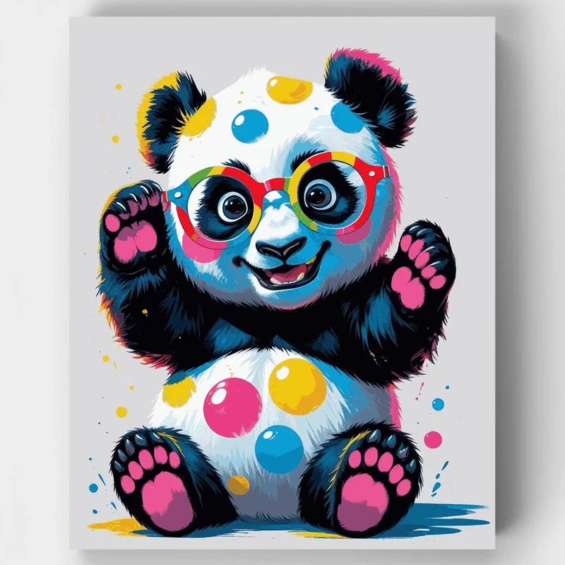Colorful Panda with Glasses - Paint by Numbers Kit
