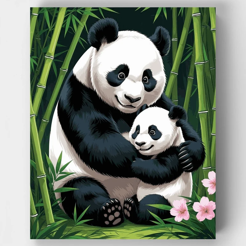 Panda Family Embrace - Paint by Numbers Kit