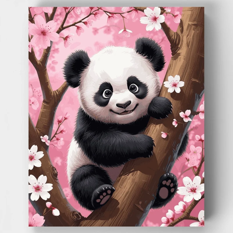Panda in Cherry Blossoms - Paint by Numbers Kit