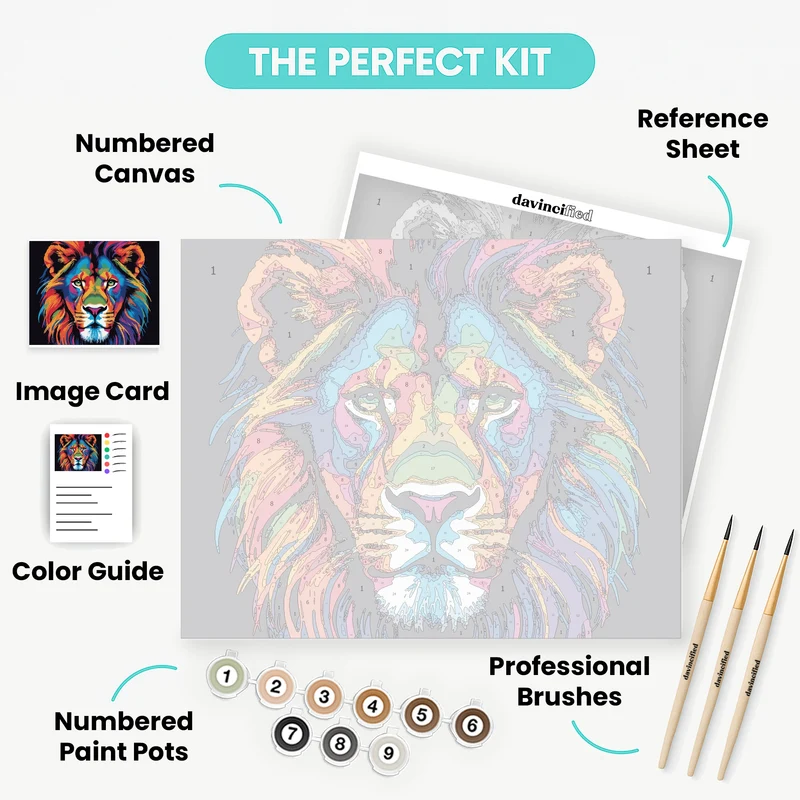 Majestic Rainbow Lion Portrait - Paint by Numbers Kit