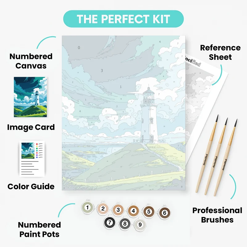 Coastal Lighthouse on Green Hills - Paint by Numbers Kit