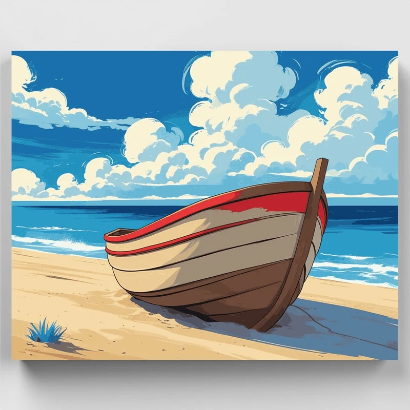 Vintage Boat on Beach - Paint by Numbers Kit
