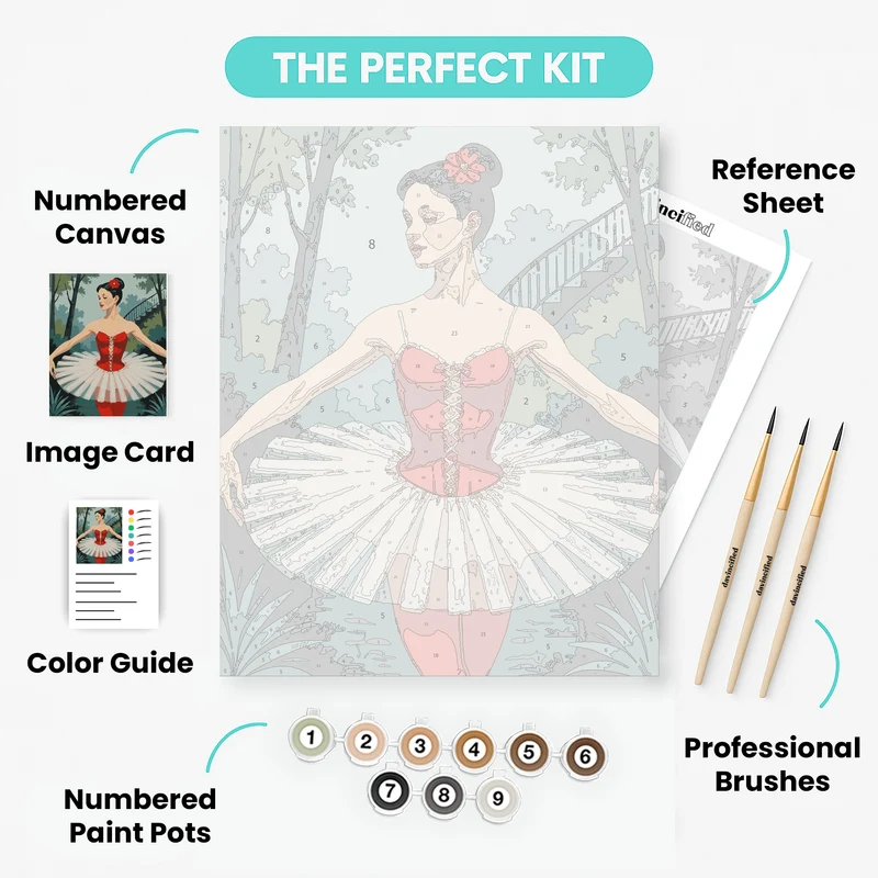 Elegant Ballerina in Red Tutu - Paint by Numbers Kit