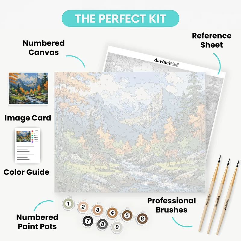 Autumn Mountain Stream with Deer - Paint by Numbers Kit