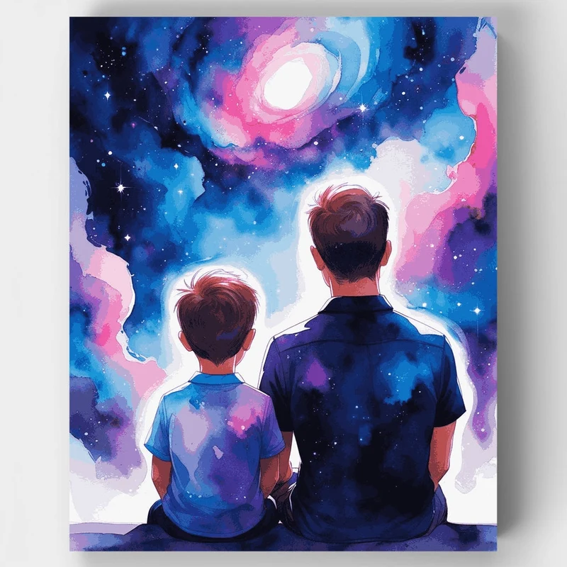 Father and Son Stargazing - Paint by Numbers Kit